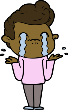 Bir insan tarafından çizilmiş ağlayan çizgi film adamı.