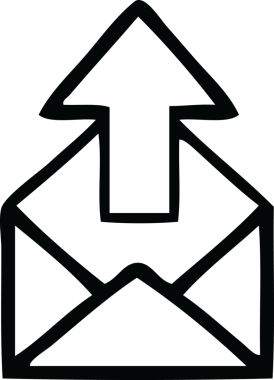 Bir insan tarafından çizilmiş oklu bir zarfın çizgi çizimi