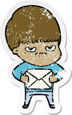 Bir insan tarafından çizilmiş kızgın bir çizgi film çocuğunun sıkıntılı çıkartması.