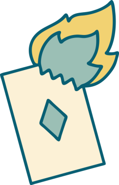 Bir insan tarafından çizilmiş alevli bir kartın ikonik dövme şekli