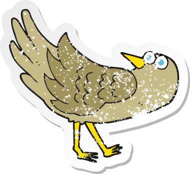 Bir insan tarafından çizilmiş karikatür kuşunun gerilmiş çıkartması.