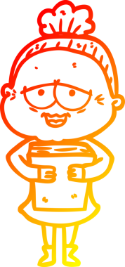 Bir insan tarafından çizilmiş mutlu, yaşlı bir kadının sıcak çizgi çizimi.