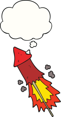 Bir insan tarafından çizilmiş düşünce balonlu havai fişek karikatürü