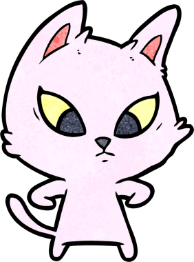 Bir insan tarafından çizilmiş kafası karışmış çizgi film kedisi.