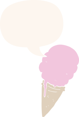 bir insan tarafından çizilmiş, konuşma baloncuklu çizgi film dondurması.