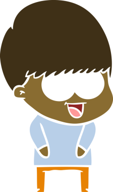 Bir insan tarafından çizilmiş mutlu düz renkli çizgi film çocuğu.