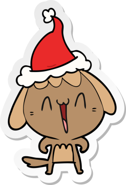 Bir insan tarafından çizilmiş Noel Baba şapkası takan bir köpeğin çizdiği el yazısı.