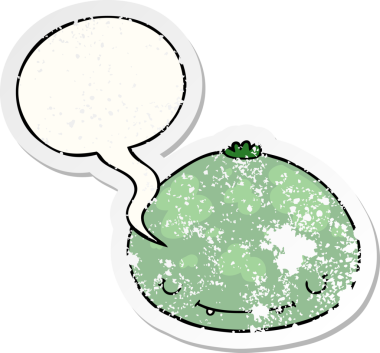 Konuşma baloncuklu karikatür bir insan tarafından çizilmiş sıkıntılı eski bir çıkartma