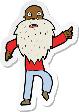 Çizgi film çıkartması. Bir insan tarafından çizilmiş yaşlı bir adam.