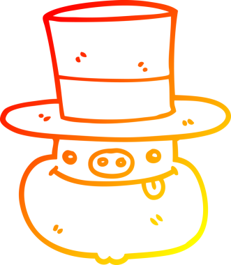 Bir insan tarafından çizilmiş silindir şapkalı bir domuzun sıcak çizgi çizimi