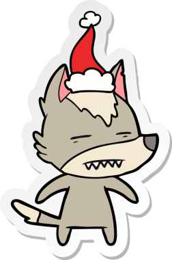 Bir insan tarafından çizilmiş Noel Baba şapkası giymiş kurt resmi.