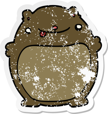 Bir insan tarafından çizilmiş şişman bir ayının sıkıntılı çıkartması.