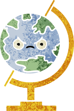 Bir insan tarafından çizilmiş bir dünyanın retro çizim stili karikatürü