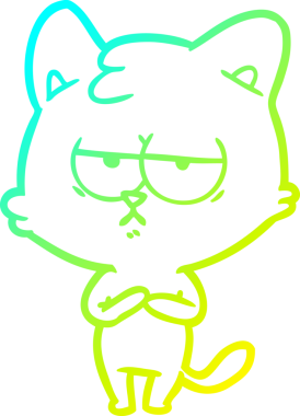 Sıkılmış çizgi film kedisinin insan tarafından çizilmiş soğuk gradyan çizgisi