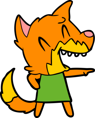 Bir insan tarafından çizilmiş gülen tilki çizgi filmi.