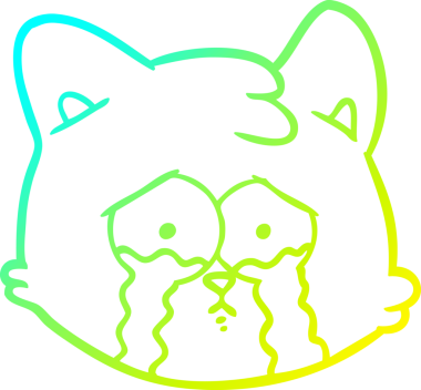 Ağlayan bir çizgi film kedisinin insan tarafından çizilmiş soğuk çizgi çizgisi.