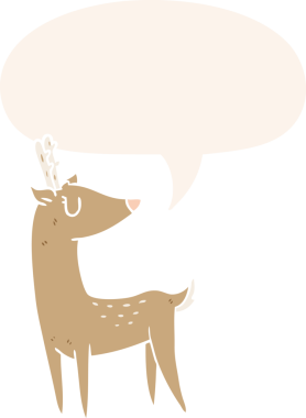 Bir insan tarafından çizilmiş, konuşma baloncuklu çizgi film geyiği.