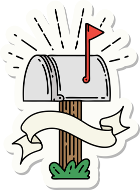 Bir insan tarafından çizilmiş dövme stili kapalı posta kutusu etiketi