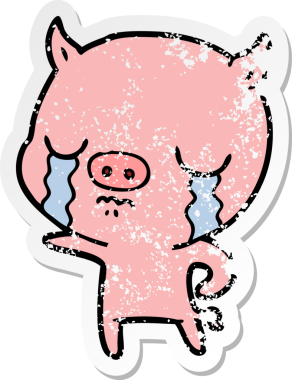 Bir insan tarafından çizilmiş ağlayan bir domuzun sıkıntılı çıkartması.