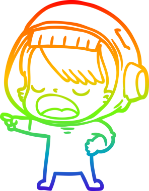 Gökkuşağı gradyan çizgi çizimi Bir insan tarafından çizilmiş konuşan astronot