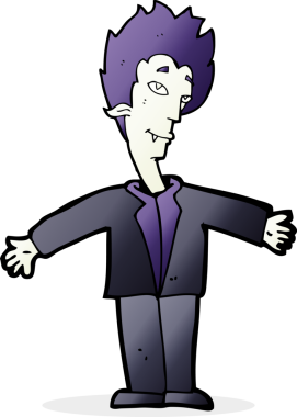 Bir insan tarafından çizilmiş mutlu vampir çizgi filmi.