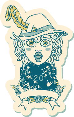 Retro Dövme Tarzı Elf Ozanı Bir insan tarafından çizilmiş doğal yirmi zar atışıyla