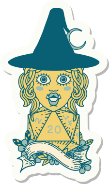 Bir insan tarafından çizilmiş 20 zarlı yarım ork büyücüsünün çıkartması.