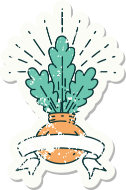 Bir insan tarafından çizilmiş eski bir dövme stili ev bitkisinin etiketi.