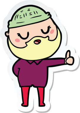 Bir insan tarafından çizilmiş sakallı bir karikatür adamın çıkartması.