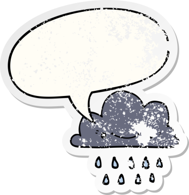 Konuşma baloncuğu olan karikatür fırtına bulutu bir insan tarafından çizilmiş sıkıntılı eski bir çıkartma