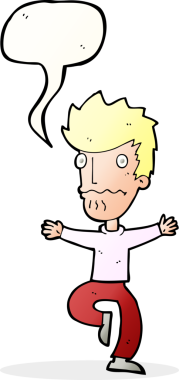 Bir insan tarafından çizilmiş konuşma baloncuğu olan korkmuş bir adam.