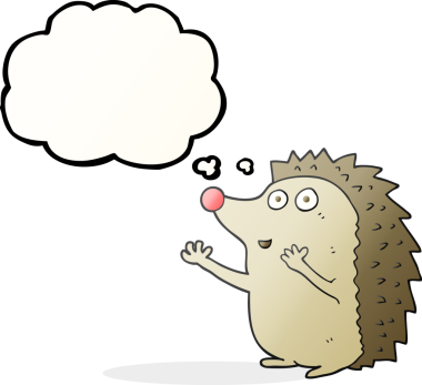 Serbest çizim düşünce balonu karikatürü. Bir insan tarafından çizilmiş şirin kirpi.