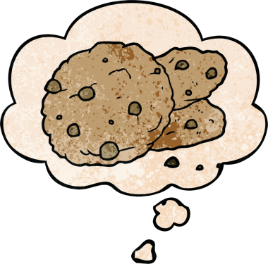 Bir insan tarafından çizilmiş grunge desenli düşünce baloncuklu çizgi film kurabiyeleri.