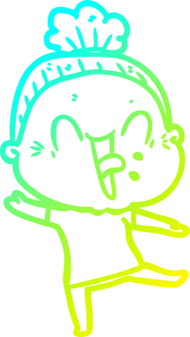 Bir insan tarafından çizilmiş, mutlu, yaşlı bir kadının çizimi.