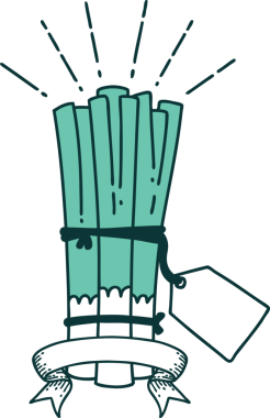 Bir insan tarafından çizilmiş bir demet pırasa dövmeli parşömen.