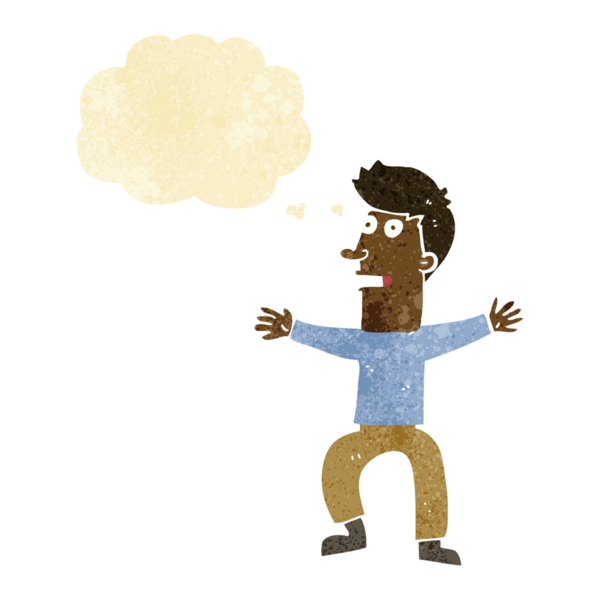 Bir insan tarafından çizilmiş düşünce baloncuğu ile ürkmüş bir adam.