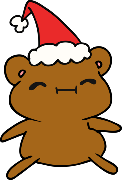 Bir insan tarafından çizilmiş Kawaii ayısının el çizimi Noel karikatürü.