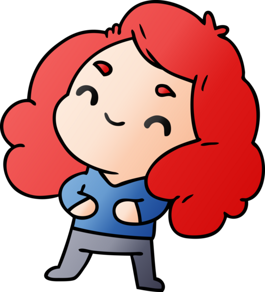 Bir insan tarafından çizilmiş sevimli bir kawai kızının gradyan çizimi.