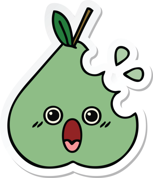 Bir insan tarafından çizilmiş şirin yeşil bir armut çıkartması.