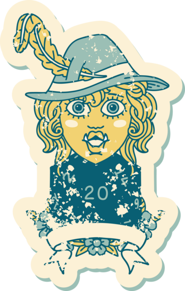 Retro Dövme Biçimi Bir insan tarafından çizilmiş 20 zarlı yarım ork ozanı