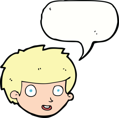 Bir insan tarafından çizilmiş konuşma balonlu mutlu çocuk yüzü.