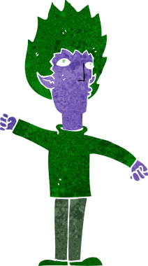 Bir insan tarafından çizilmiş vampir adam çizgi filmi.