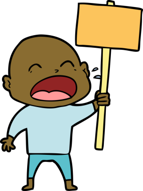 Bir insan tarafından çizilmiş kel adam diye bağıran çizgi film.