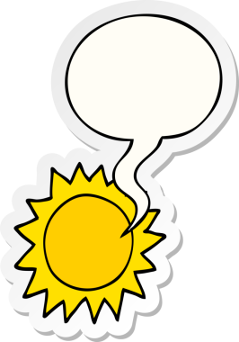 Bir insan tarafından çizilmiş balon çıkartmalı karikatür güneşi.