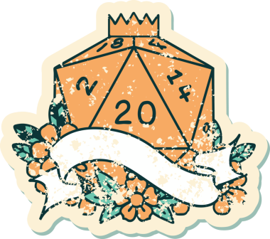 Retro Dövme Biçimi Doğal 20 D20 zar bir insan tarafından çizildi