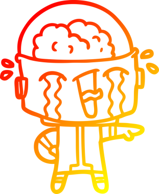 Bir insan tarafından çizilmiş, karikatür ağlayan robot çizimi.