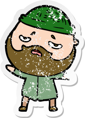 Bir insan tarafından çizilmiş sakallı endişeli bir karikatür çıkartması.