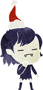 Bir insan tarafından çizilmiş Noel Baba şapkası giyen ölümsüz bir vampir kızın el çizimi karikatürü.