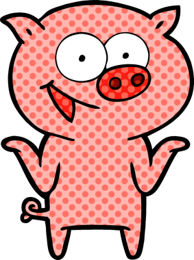 Bir insan tarafından çizilmiş tasasız çizgi film domuzu.