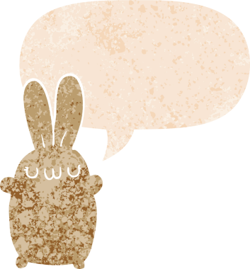 Konuşma baloncuğu olan çizgi film tavşanı bir insan tarafından çizilmiş dertli retro tarzı